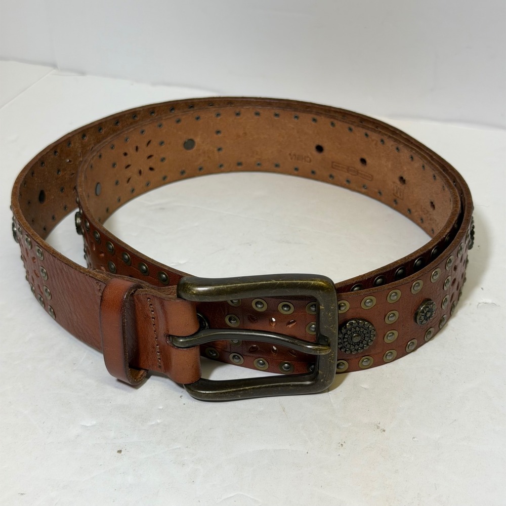 Brown Genuine Leather Studded Perforated Western/Boho Belt BT3015231